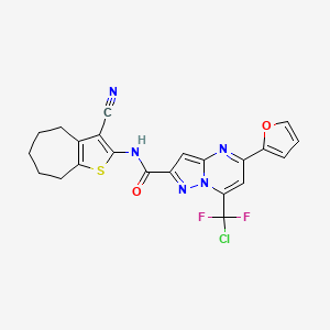 molecular formula C22H16ClF2N5O2S B11504977 7-[chloro(difluoro)methyl]-N-(3-cyano-5,6,7,8-tetrahydro-4H-cyclohepta[b]thiophen-2-yl)-5-(furan-2-yl)pyrazolo[1,5-a]pyrimidine-2-carboxamide 