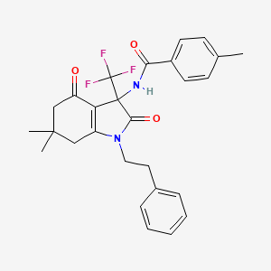 N-[6,6-dimethyl-2,4-dioxo-1-(2-phenylethyl)-3-(trifluoromethyl)-2,3,4,5,6,7-hexahydro-1H-indol-3-yl]-4-methylbenzamide