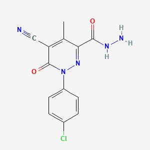 molecular formula C13H10ClN5O2 B11505093 1-(4-Chlorophenyl)-5-cyano-4-methyl-6-oxo-1,6-dihydropyridazine-3-carbohydrazide 