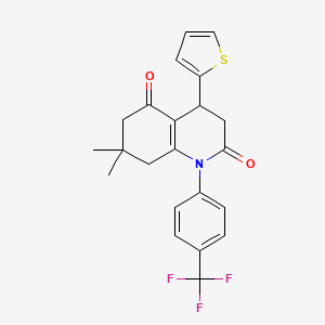 molecular formula C22H20F3NO2S B11505150 7,7-dimethyl-4-(thiophen-2-yl)-1-[4-(trifluoromethyl)phenyl]-4,6,7,8-tetrahydroquinoline-2,5(1H,3H)-dione 