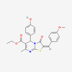 molecular formula C24H22N2O5S B11505166 ethyl (2E)-5-(4-hydroxyphenyl)-2-(4-methoxybenzylidene)-7-methyl-3-oxo-2,3-dihydro-5H-[1,3]thiazolo[3,2-a]pyrimidine-6-carboxylate 