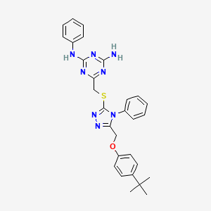 molecular formula C29H30N8OS B11505258 6-[({5-[(4-tert-butylphenoxy)methyl]-4-phenyl-4H-1,2,4-triazol-3-yl}sulfanyl)methyl]-N-phenyl-1,3,5-triazine-2,4-diamine 