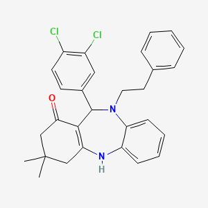 molecular formula C29H28Cl2N2O B11505267 11-(3,4-dichlorophenyl)-3,3-dimethyl-10-phenethyl-2,3,4,5,10,11-hexahydro-1H-dibenzo[b,e][1,4]diazepin-1-one 