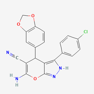 6-Amino-4-(1,3-benzodioxol-5-yl)-3-(4-chlorophenyl)-1,4-dihydropyrano[2,3-c]pyrazole-5-carbonitrile