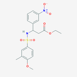 molecular formula C19H22N2O7S B11505387 Ethyl 3-{[(4-methoxy-3-methylphenyl)sulfonyl]amino}-3-(3-nitrophenyl)propanoate 