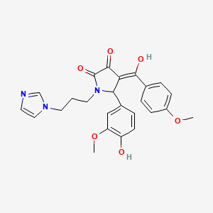 molecular formula C25H25N3O6 B11505392 3-hydroxy-5-(4-hydroxy-3-methoxyphenyl)-1-[3-(1H-imidazol-1-yl)propyl]-4-[(4-methoxyphenyl)carbonyl]-1,5-dihydro-2H-pyrrol-2-one 