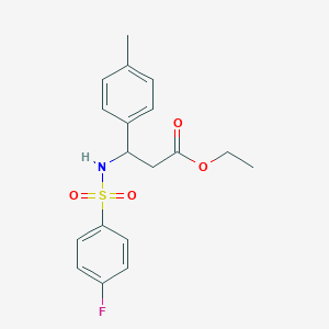 molecular formula C18H20FNO4S B11505445 Ethyl 3-{[(4-fluorophenyl)sulfonyl]amino}-3-(4-methylphenyl)propanoate 