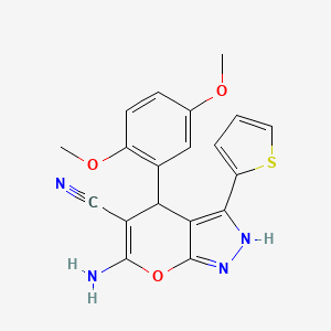 6-Amino-4-(2,5-dimethoxyphenyl)-3-(thiophen-2-yl)-1,4-dihydropyrano[2,3-c]pyrazole-5-carbonitrile