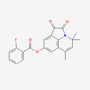 molecular formula C21H16FNO4 B11505513 (9,11,11-trimethyl-2,3-dioxo-1-azatricyclo[6.3.1.04,12]dodeca-4,6,8(12),9-tetraen-6-yl) 2-fluorobenzoate 