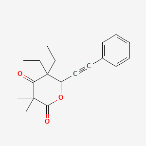 molecular formula C19H22O3 B11505524 5,5-Diethyl-3,3-dimethyl-6-(2-phenylethynyl)oxane-2,4-dione 