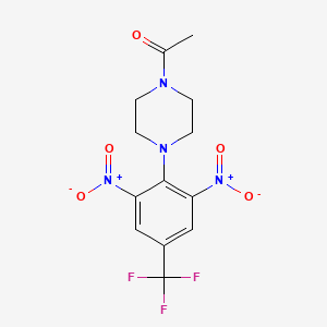 molecular formula C13H13F3N4O5 B11505569 1-{4-[2,6-Dinitro-4-(trifluoromethyl)phenyl]piperazin-1-yl}ethanone 