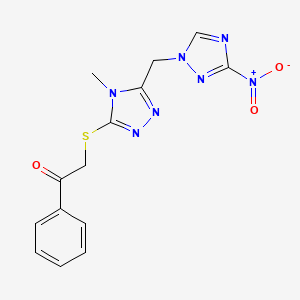 molecular formula C14H13N7O3S B11505689 2-({4-methyl-5-[(3-nitro-1H-1,2,4-triazol-1-yl)methyl]-4H-1,2,4-triazol-3-yl}sulfanyl)-1-phenylethanone 