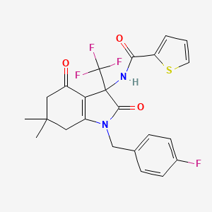 molecular formula C23H20F4N2O3S B11505726 N-[1-(4-fluorobenzyl)-6,6-dimethyl-2,4-dioxo-3-(trifluoromethyl)-2,3,4,5,6,7-hexahydro-1H-indol-3-yl]thiophene-2-carboxamide 