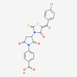 molecular formula C21H13ClN2O5S2 B11505776 4-{3-[(5Z)-5-(4-chlorobenzylidene)-4-oxo-2-thioxo-1,3-thiazolidin-3-yl]-2,5-dioxopyrrolidin-1-yl}benzoic acid 