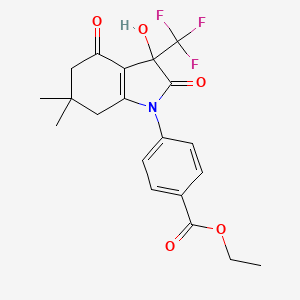 molecular formula C20H20F3NO5 B11505833 ethyl 4-[3-hydroxy-6,6-dimethyl-2,4-dioxo-3-(trifluoromethyl)-2,3,4,5,6,7-hexahydro-1H-indol-1-yl]benzoate 