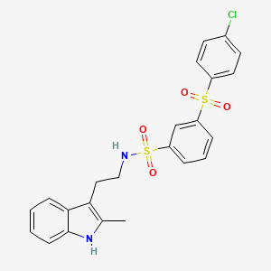 molecular formula C23H21ClN2O4S2 B11505855 3-[(4-chlorophenyl)sulfonyl]-N-[2-(2-methyl-1H-indol-3-yl)ethyl]benzenesulfonamide 