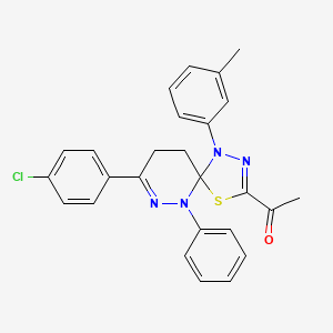 molecular formula C26H23ClN4OS B11506055 1-[8-(4-Chlorophenyl)-1-(3-methylphenyl)-6-phenyl-4-thia-1,2,6,7-tetraazaspiro[4.5]deca-2,7-dien-3-yl]ethanone 