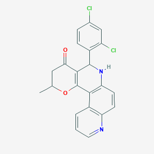 molecular formula C22H16Cl2N2O2 B11506100 5-(2,4-dichlorophenyl)-2-methyl-2,3,5,6-tetrahydro-4H-pyrano[2,3-a][4,7]phenanthrolin-4-one 