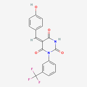 (5E)-5-[(4-hydroxyphenyl)methylidene]-1-[3-(trifluoromethyl)phenyl]-1,3-diazinane-2,4,6-trione