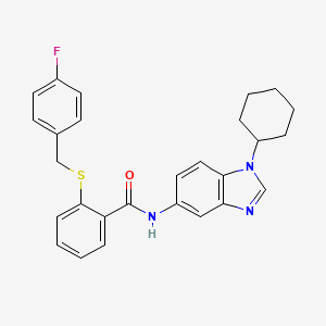 molecular formula C27H26FN3OS B11506247 N-(1-cyclohexyl-1H-benzimidazol-5-yl)-2-[(4-fluorobenzyl)sulfanyl]benzamide 