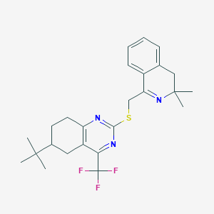 molecular formula C25H30F3N3S B11506304 6-Tert-butyl-2-{[(3,3-dimethyl-3,4-dihydroisoquinolin-1-yl)methyl]sulfanyl}-4-(trifluoromethyl)-5,6,7,8-tetrahydroquinazoline 