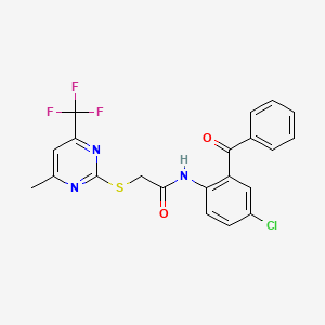 molecular formula C21H15ClF3N3O2S B11506312 N-[4-chloro-2-(phenylcarbonyl)phenyl]-2-{[4-methyl-6-(trifluoromethyl)pyrimidin-2-yl]sulfanyl}acetamide 