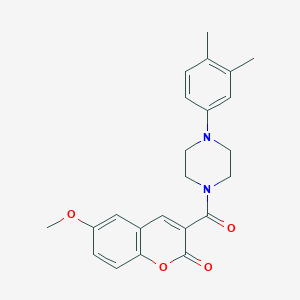 molecular formula C23H24N2O4 B11506328 3-{[4-(3,4-dimethylphenyl)piperazin-1-yl]carbonyl}-6-methoxy-2H-chromen-2-one 