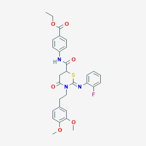 molecular formula C30H30FN3O6S B11506381 ethyl 4-[({(2Z)-3-[2-(3,4-dimethoxyphenyl)ethyl]-2-[(2-fluorophenyl)imino]-4-oxo-1,3-thiazinan-6-yl}carbonyl)amino]benzoate 