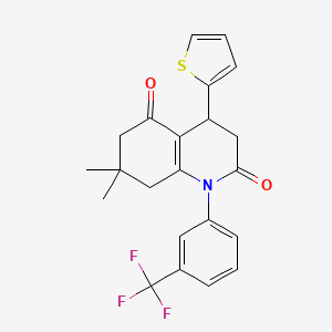 molecular formula C22H20F3NO2S B11506430 7,7-dimethyl-4-(thiophen-2-yl)-1-[3-(trifluoromethyl)phenyl]-4,6,7,8-tetrahydroquinoline-2,5(1H,3H)-dione 