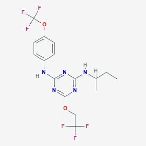 molecular formula C16H17F6N5O2 B11506479 N-Sec-butyl-6-(2,2,2-trifluoro-ethoxy)-N'-(4-trifluoromethoxy-phenyl)-[1,3,5]triazine-2,4-diamine 