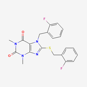 molecular formula C21H18F2N4O2S B11506525 7-(2-fluorobenzyl)-8-[(2-fluorobenzyl)sulfanyl]-1,3-dimethyl-3,7-dihydro-1H-purine-2,6-dione 