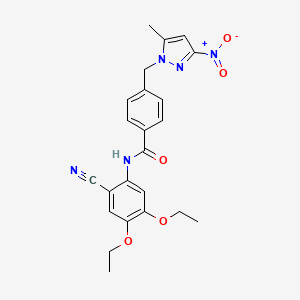 molecular formula C23H23N5O5 B11506588 N-(2-cyano-4,5-diethoxyphenyl)-4-[(5-methyl-3-nitro-1H-pyrazol-1-yl)methyl]benzamide 