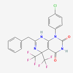 molecular formula C21H13ClF6N4O2 B11506635 7-benzyl-1-(4-chlorophenyl)-5,5-bis(trifluoromethyl)-5,8-dihydropyrimido[4,5-d]pyrimidine-2,4(1H,3H)-dione 