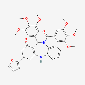 molecular formula C36H36N2O9 B11506672 3-(furan-2-yl)-11-(3,4,5-trimethoxyphenyl)-10-[(3,4,5-trimethoxyphenyl)carbonyl]-2,3,4,5,10,11-hexahydro-1H-dibenzo[b,e][1,4]diazepin-1-one 