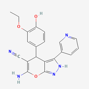 6-Amino-4-(3-ethoxy-4-hydroxyphenyl)-3-(pyridin-3-yl)-1,4-dihydropyrano[2,3-c]pyrazole-5-carbonitrile