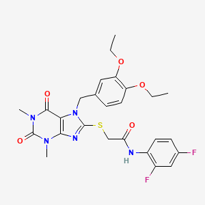 molecular formula C26H27F2N5O5S B11506713 2-{[7-(3,4-diethoxybenzyl)-1,3-dimethyl-2,6-dioxo-2,3,6,7-tetrahydro-1H-purin-8-yl]sulfanyl}-N-(2,4-difluorophenyl)acetamide 