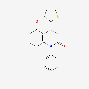 molecular formula C20H19NO2S B11506714 1-(4-methylphenyl)-4-(thiophen-2-yl)-4,6,7,8-tetrahydroquinoline-2,5(1H,3H)-dione 