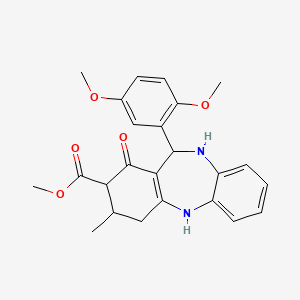 molecular formula C24H26N2O5 B11506743 methyl 11-(2,5-dimethoxyphenyl)-3-methyl-1-oxo-2,3,4,5,10,11-hexahydro-1H-dibenzo[b,e][1,4]diazepine-2-carboxylate 