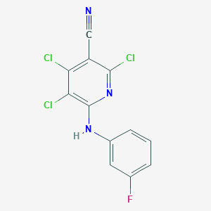 molecular formula C12H5Cl3FN3 B11506815 2,4,5-Trichloro-6-[(3-fluorophenyl)amino]pyridine-3-carbonitrile 