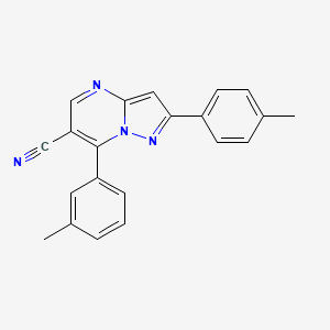 molecular formula C21H16N4 B11506905 7-(3-Methylphenyl)-2-(4-methylphenyl)pyrazolo[1,5-a]pyrimidine-6-carbonitrile 