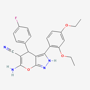 molecular formula C23H21FN4O3 B11507033 6-Amino-3-(2,4-diethoxyphenyl)-4-(4-fluorophenyl)-1,4-dihydropyrano[2,3-c]pyrazole-5-carbonitrile 