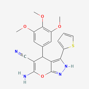 6-Amino-3-(thiophen-2-yl)-4-(3,4,5-trimethoxyphenyl)-1,4-dihydropyrano[2,3-c]pyrazole-5-carbonitrile