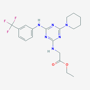 molecular formula C19H23F3N6O2 B11507121 ethyl N-[4-(piperidin-1-yl)-6-{[3-(trifluoromethyl)phenyl]amino}-1,3,5-triazin-2-yl]glycinate 