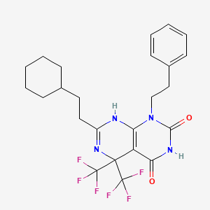 molecular formula C24H26F6N4O2 B11507172 7-(2-cyclohexylethyl)-1-(2-phenylethyl)-5,5-bis(trifluoromethyl)-5,8-dihydropyrimido[4,5-d]pyrimidine-2,4(1H,3H)-dione 