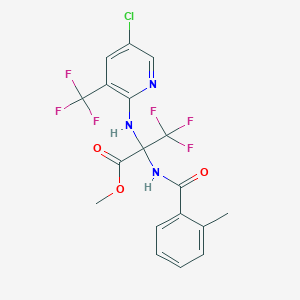 molecular formula C18H14ClF6N3O3 B11507176 2-(5-Chloro-3-trifluoromethyl-pyridin-2-ylamino)-3,3,3-trifluoro-2-(2-methyl-benzoylamino)-propionic acid methyl ester 