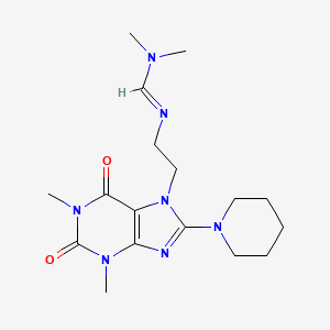 molecular formula C17H27N7O2 B11507198 N'-{2-[1,3-dimethyl-2,6-dioxo-8-(piperidin-1-yl)-1,2,3,6-tetrahydro-7H-purin-7-yl]ethyl}-N,N-dimethylimidoformamide 