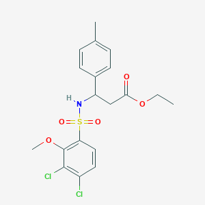 molecular formula C19H21Cl2NO5S B11507223 Ethyl 3-{[(3,4-dichloro-2-methoxyphenyl)sulfonyl]amino}-3-(4-methylphenyl)propanoate 