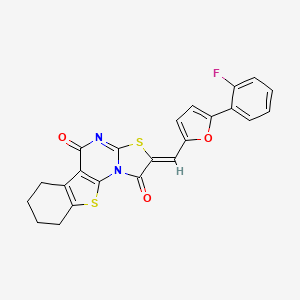 molecular formula C23H15FN2O3S2 B11507264 (2Z)-2-{[5-(2-fluorophenyl)furan-2-yl]methylidene}-6,7,8,9-tetrahydro-5H-[1]benzothieno[3,2-e][1,3]thiazolo[3,2-a]pyrimidine-1,5(2H)-dione 