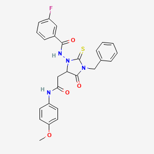 N-(3-benzyl-5-{2-[(4-methoxyphenyl)amino]-2-oxoethyl}-4-oxo-2-thioxoimidazolidin-1-yl)-3-fluorobenzamide