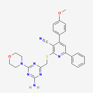 molecular formula C27H25N7O2S B11507316 2-({[4-Amino-6-(morpholin-4-yl)-1,3,5-triazin-2-yl]methyl}sulfanyl)-4-(4-methoxyphenyl)-6-phenylpyridine-3-carbonitrile 